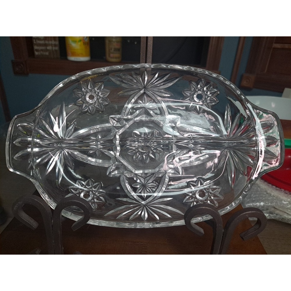 Vintage‎ Anchor Hocking "Star of David" Divided Relish Dish 10" Clear Glass  USA